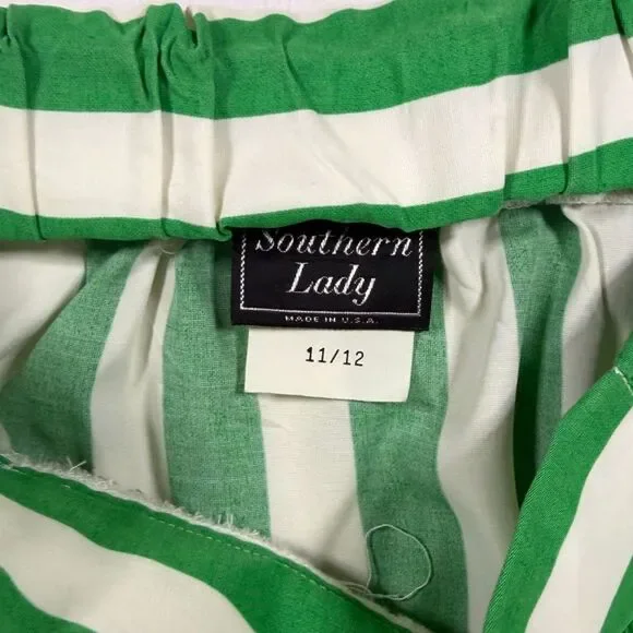 Vintage 80's Green and White Striped Midi Skirt with Pockets Retro Size 11/12 - Picture 3 of 6